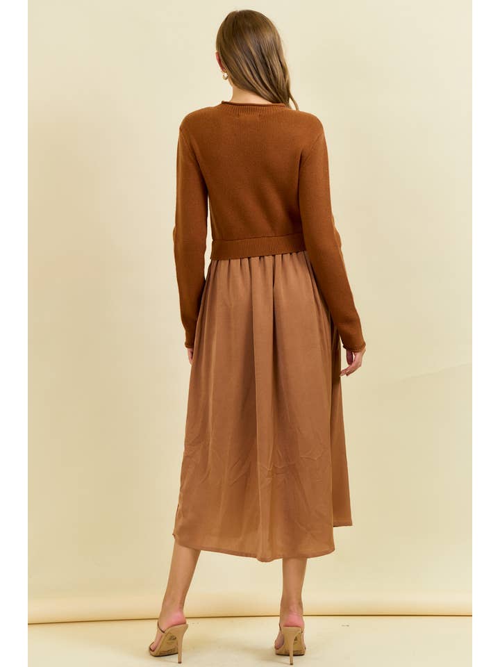MOCHA RIBBED TURTLE NECKLINE KNIT MAXI DRESS - 28031D for wholesale on Faire3