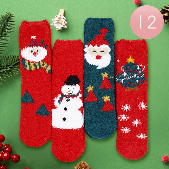 12Pairs - Fuzzy Cozy Christmas Socks for wholesale by Sensibling Corp.