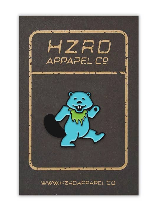 Blue Beaver Pin for wholesale by Half Hazard Press