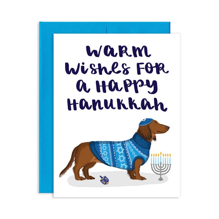Warm Wishes Hanukkah Dog in Sweater Hanukkah Greeting Card for wholesale by Grey Street Paper