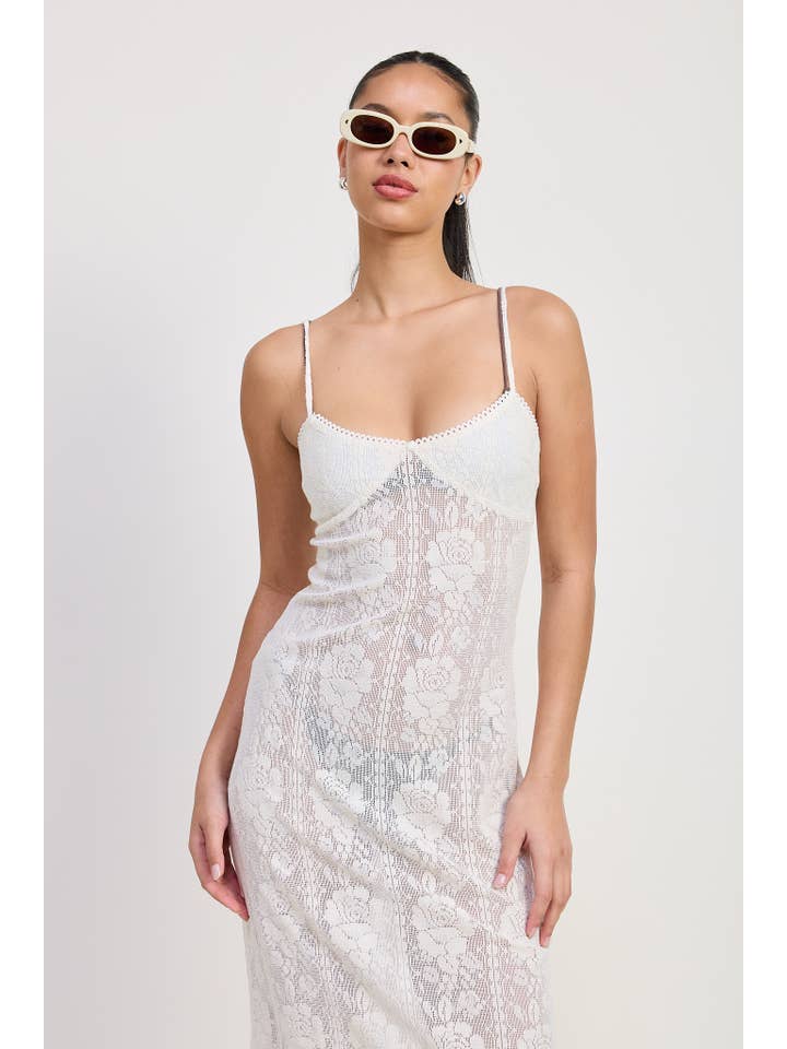OFF WHITE SPAGHETTI STRAP LACE MIDI DRESS for wholesale on Faire
