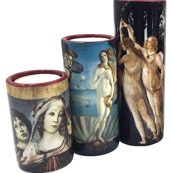 Botticelli Women Venus Three Graces Mary Tealight Ceramic Candleholder Set of Three 5.9H for wholesale by Museum Wholesale Inc