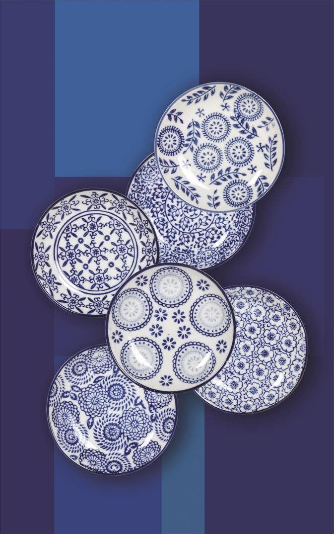 Abbott - Wholesale Decorative Plate/Dish/Bowl - Blu/Wht Rd Shallow Dish-6 Asst-4"D-14682