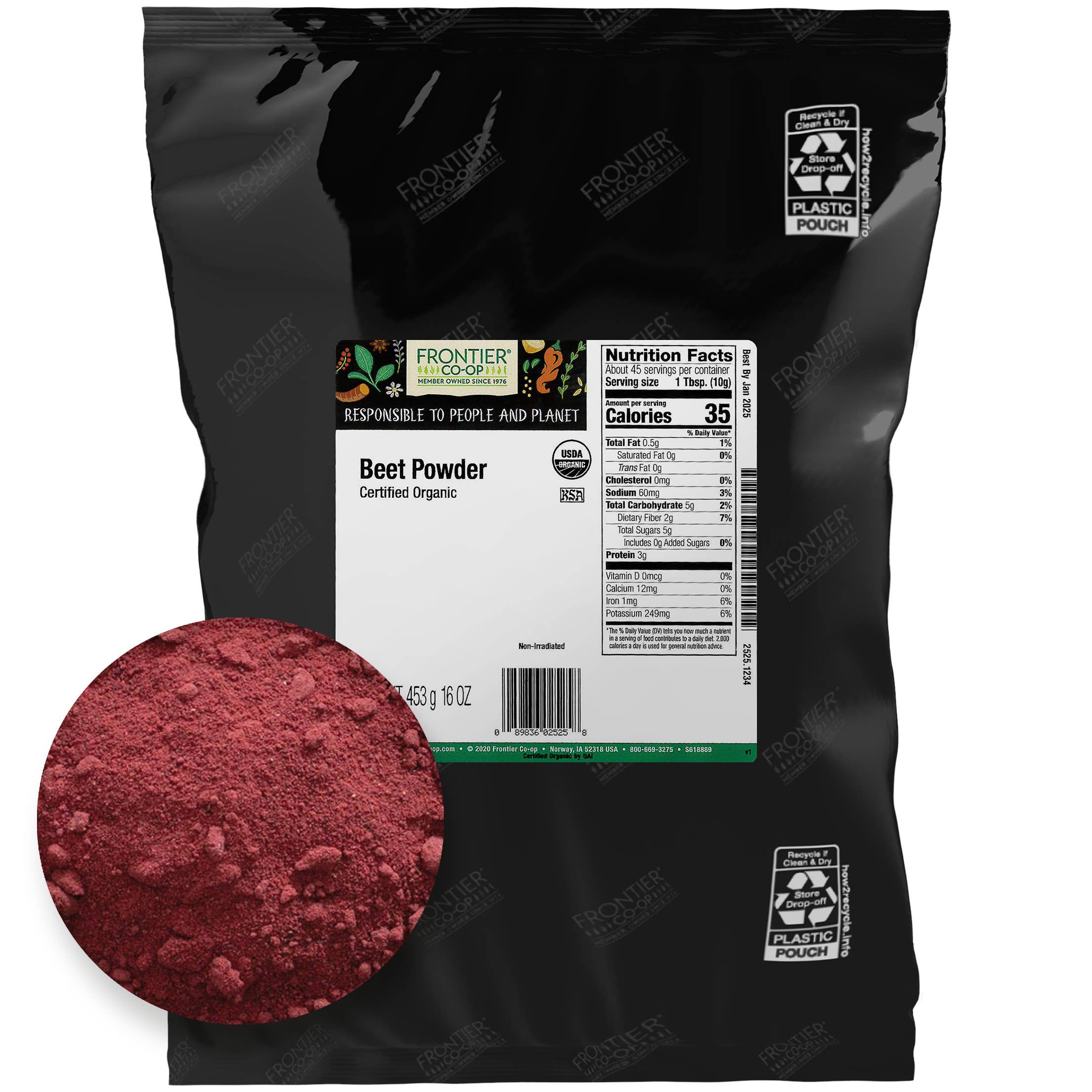 Frontier Co-op - Wholesale Protein/Superfood Powder - Beet Powder, Organic, Kosher, Non ETO, Non Irradiated, 1lb1