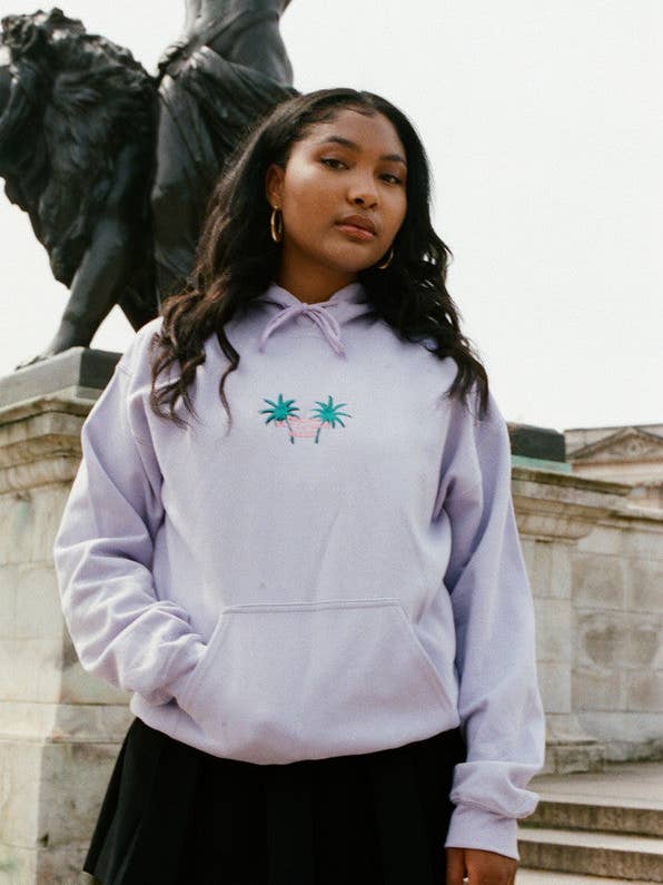 Hoodie in lila met borduurwerk in palmbomen voor wholesale door Dream But Do Not Sleep