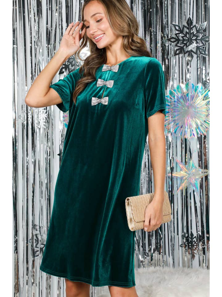 Vine & Love - Wholesale Dress - Women's - Sparkling Sequin Bow Embellished Velvet Dress VD8273715