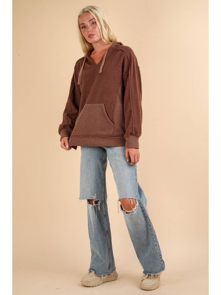 VERY J - Wholesale Knit Top - Women's - NT11737-Mineral Washed Oversized Casual Hoodie Knit Top