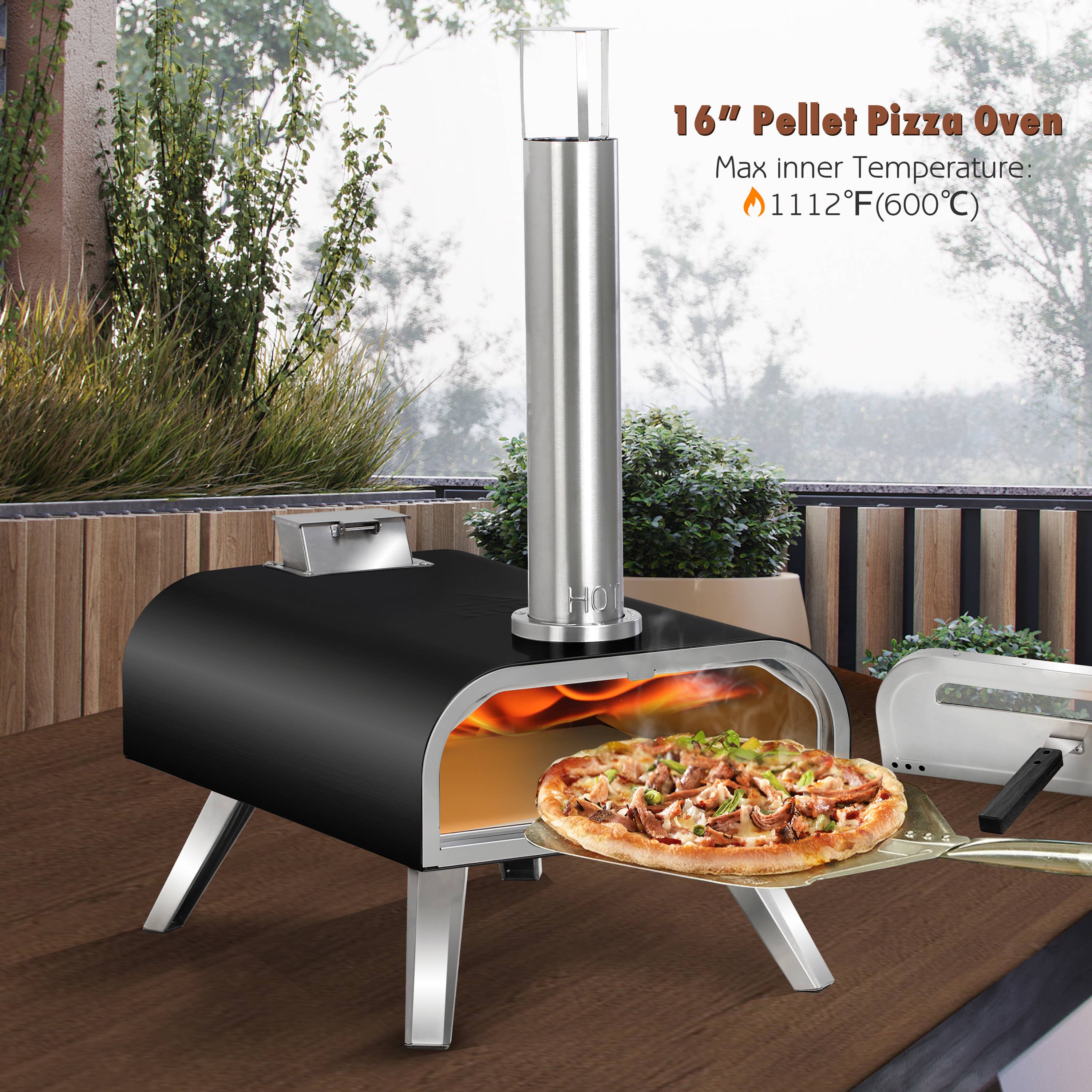 SHINERICH - Wholesale Outdoor Grill Tools - 16'' Pellet Pizza Oven Black17