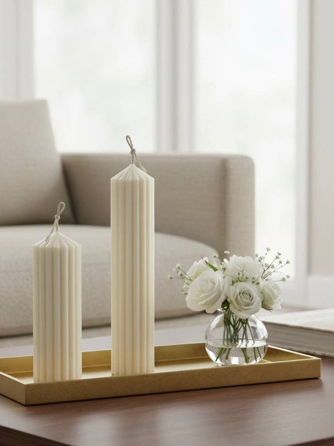 Stribede Søjlelys | Dekorative Sojavokslys Irland for engroshandel hos Flaming Figures