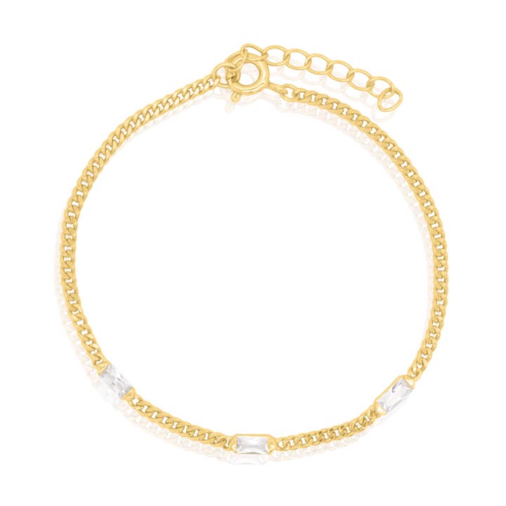 Verguld Vermeil Armband met Smaragdgeslepen CZ Station en Gourmetketting voor wholesale door Aurora Jewels