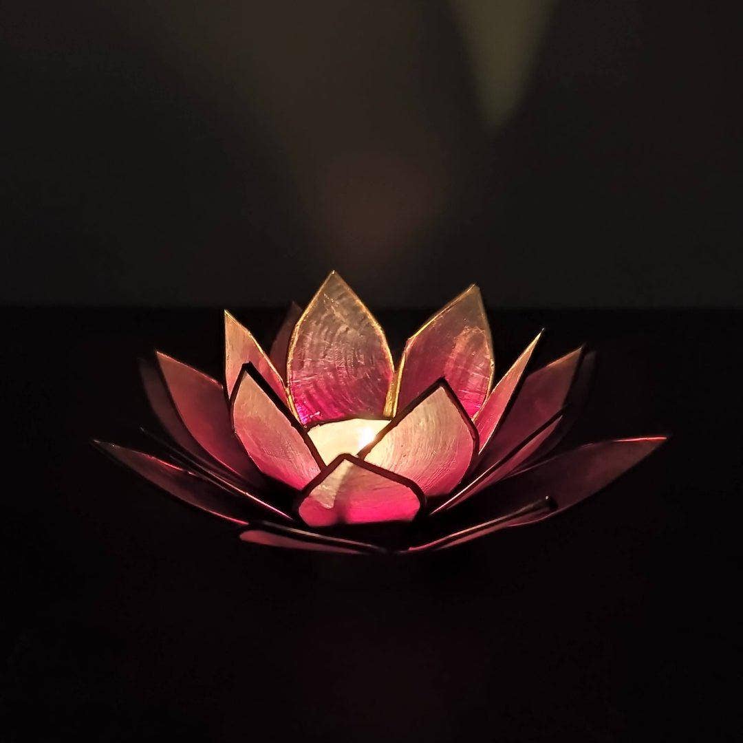 Rauha Crafts - Wholesale Candle Holder - Capiz Tealight Candle Holder | Lotus - Red/Natural2