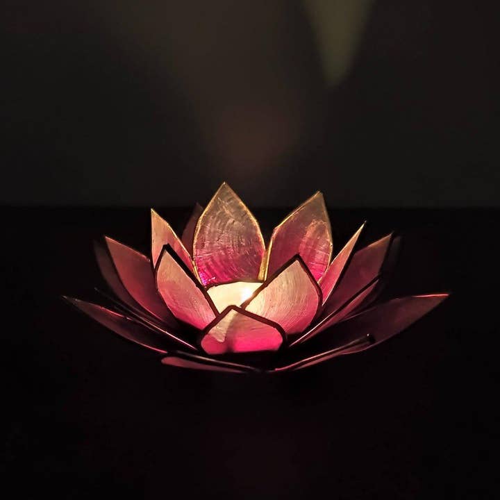 Rauha Crafts - Wholesale Candle Holder - Capiz Tealight Candle Holder | Lotus - Red/Natural2