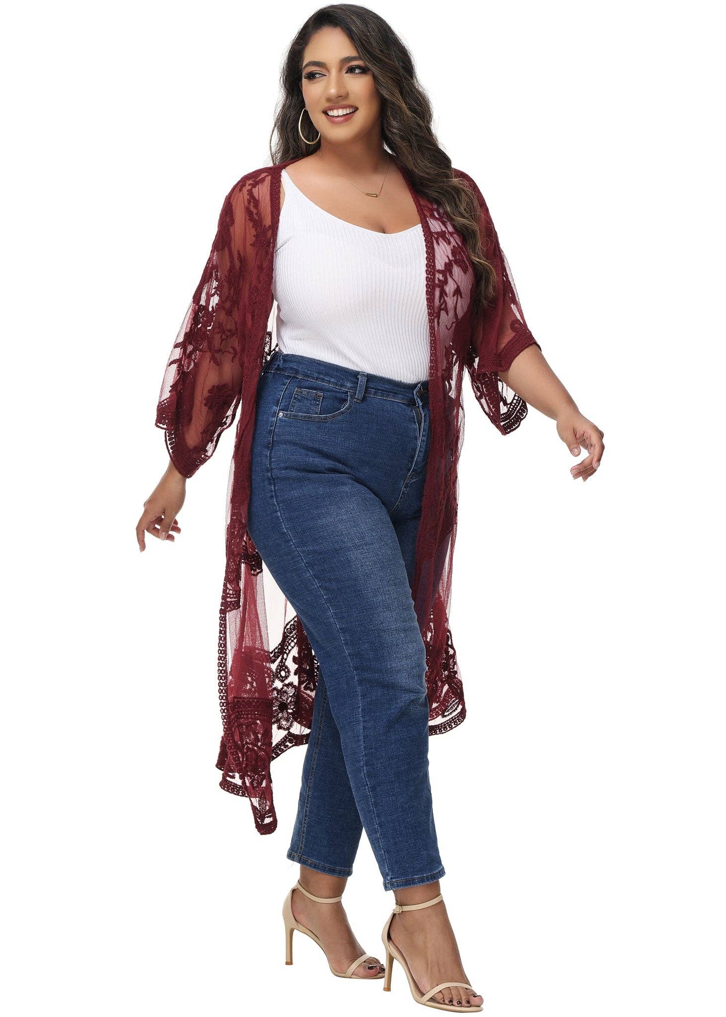 Anna Kaci Wholesale - Wholesale Cardigan - Women's - Women's Plus Size Lace Cardigan Open Front Floral Cardigan60