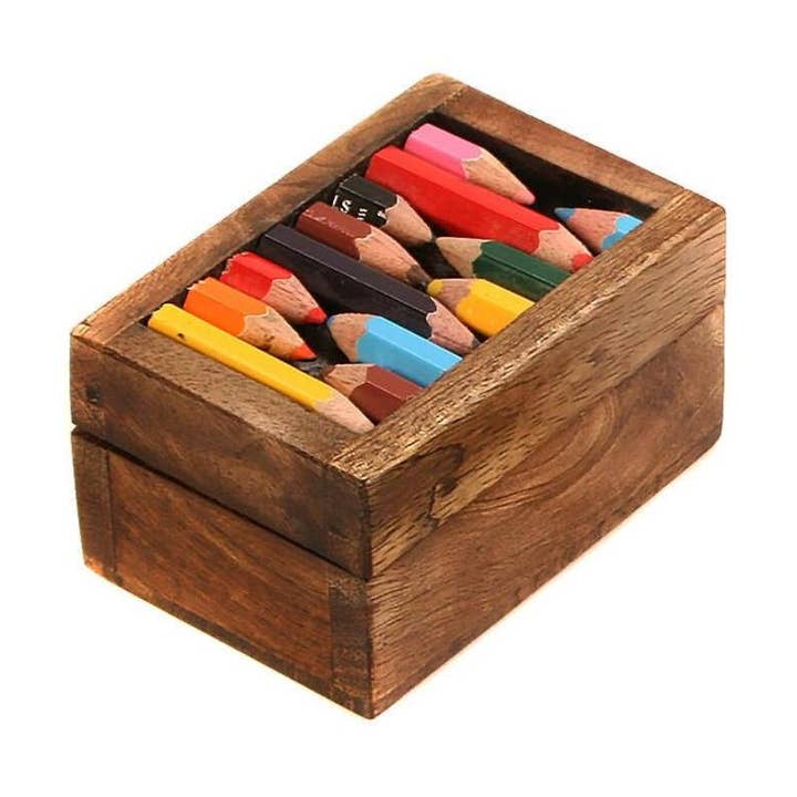 Shared Earth - Wholesale Decorative Box - Box - Wood and Recycled Crayons 7.5x5x4cm0
