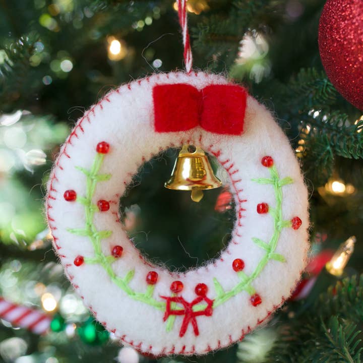 Ornaments 4 Orphans - Wholesale Ornament - Wreath with Bell Felt Wool Christmas Ornament