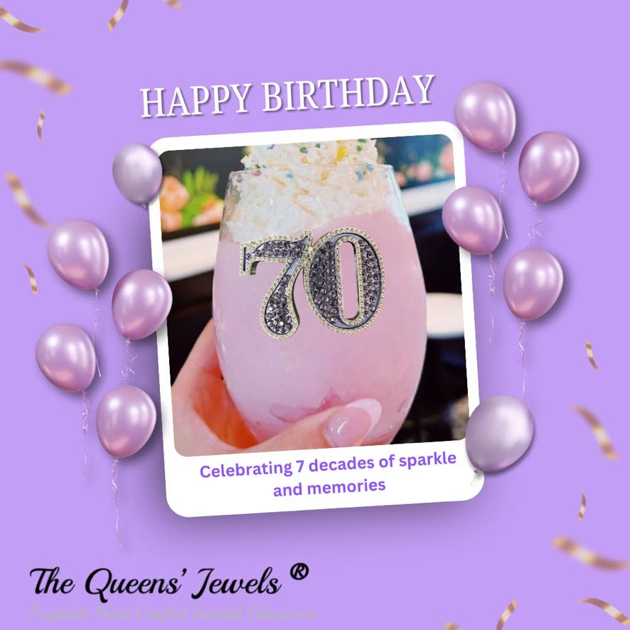 The Queens' Jewels® - Wholesale Wine Glass - 70th Birthday Stemless Wine Glass3