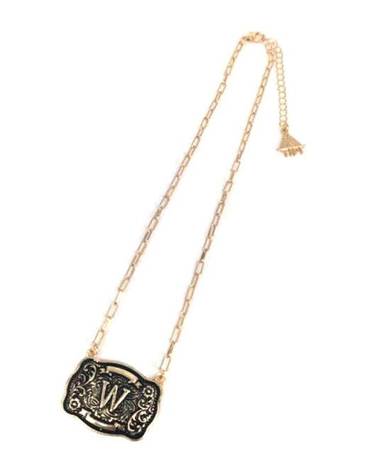 Snowing West - Wholesale Pendant/Charm Necklace - Western Belt Buckle Initial Necklace20