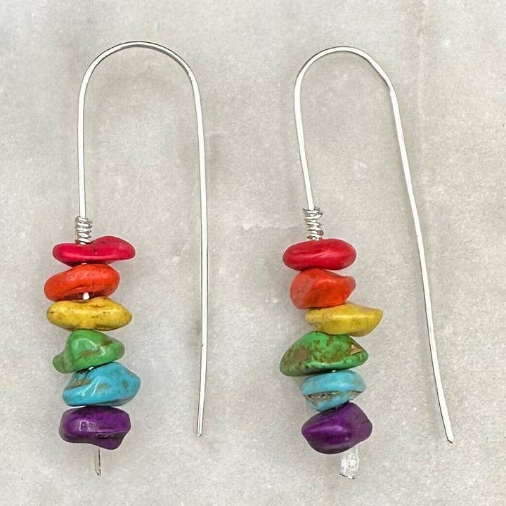 Pendientes en forma de arco bohemio con cuentas de arcoíris, regalo perfecto, pendientes de alambre multicolor con piedras naturales en oro, plata u oro rosa. para venta al por mayor de SoCal Creative