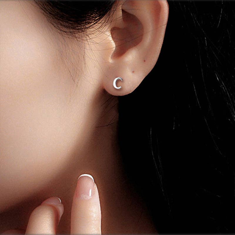 Perimade & Co. LLC - Wholesale Stud/Post Earrings - Dainty Initial Letter Stud Earrings in 925 Sterling Silver2