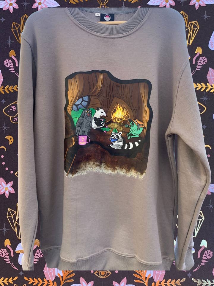 Cozy Caffeinated Critters Crewneck for wholesale by Queer The Way