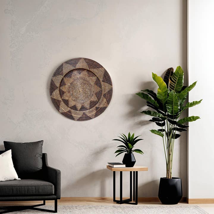 Mojo Boutique - Wholesale Wall Accent - Large Natural Boho Chic & Japandi Black Wall Plate - Fia