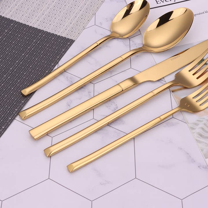VIVIENCE - Wholesale Flatware Set - Simplicite 20 Pc Gold Flatware Set, Service for 4