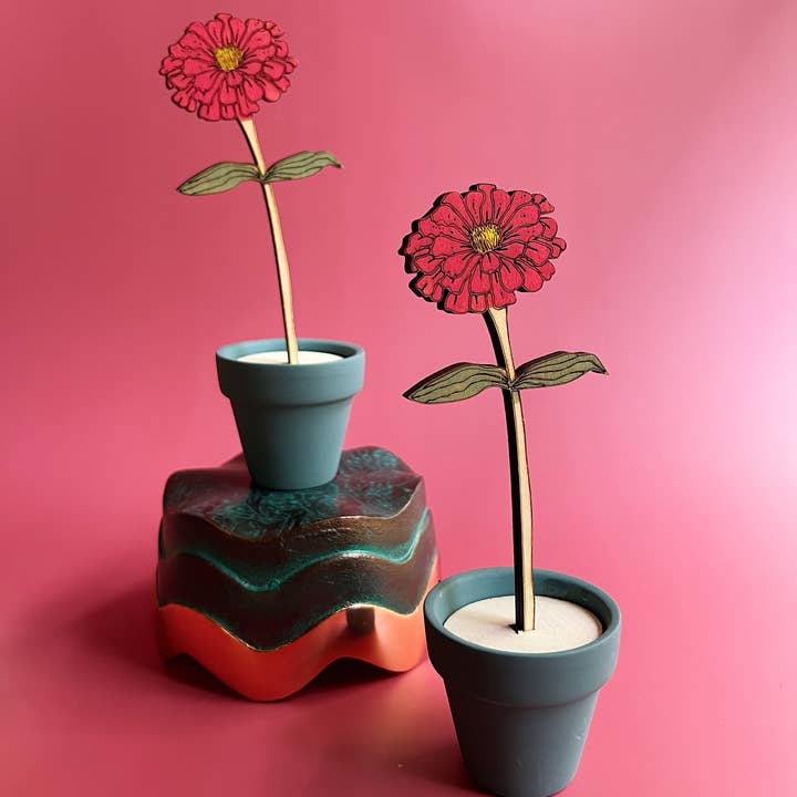 Cate Paper Co. - Vendita all'ingrosso Arte murale in legno - Fiore in legno dipinto a mano - Zinnia