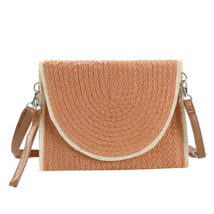 MiMi Wholesale - Wholesale Crossbody Bag - Women's - Frayed Trim Straw Women's Crossbody Bag/Clutch