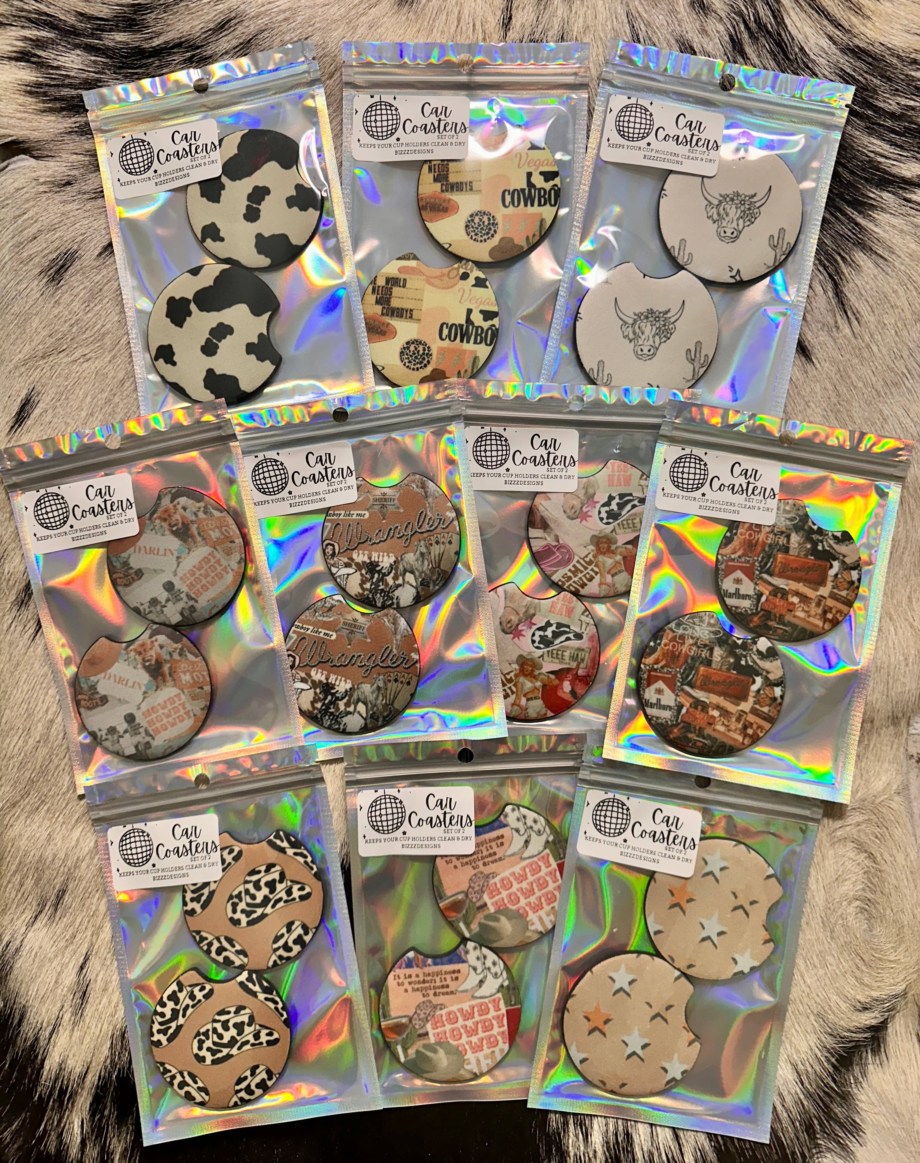 Bizzz Designs - Vendita all'ingrosso Sottobicchiere per auto - Donna - Sottobicchieri Western Car | Set di 10 sottobicchieri per auto Punchy5