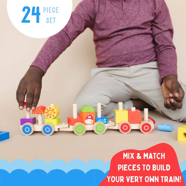 Spirit 'N Sprout - Wholesale Wood Toy - Kids - Farm Wooden Train Set for Kids - Pull Along Stacking Train3