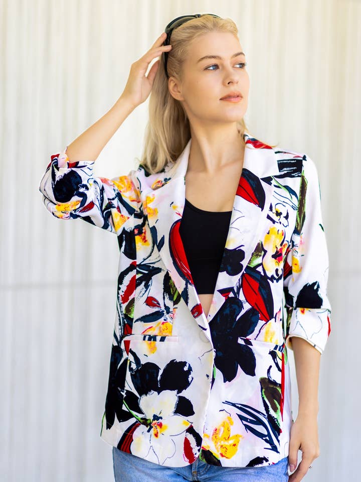 Blazer a stampa floreale Urban Diction Aperto sul davanti per la vendita all'ingrosso da parte di Urban Diction
