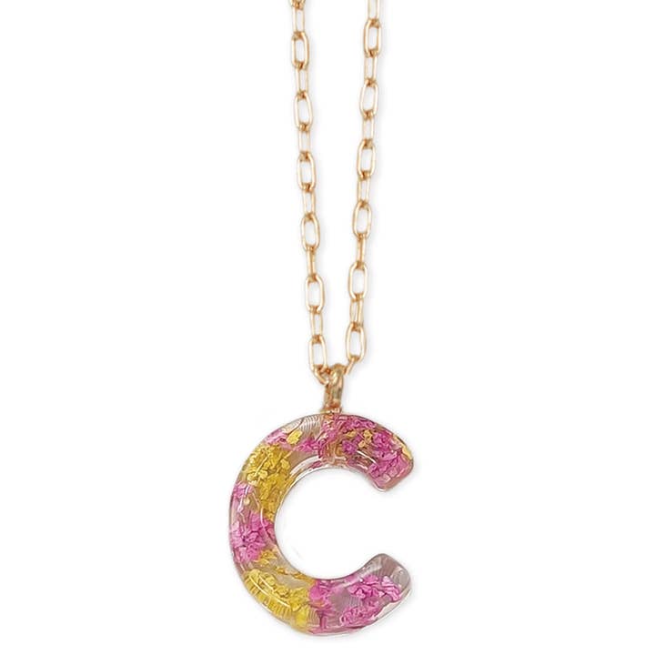Vintage Monogram C Dried Flower Gold Necklace for wholesale by ZAD