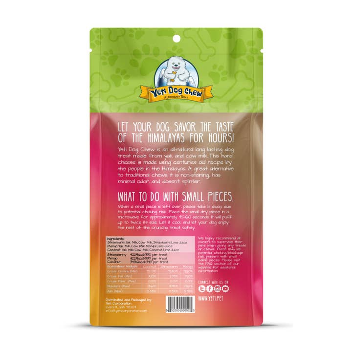 Pet Palette Distribution - Wholesale Pet Treats - Dog - Yeti Dog Chews Coconut/Strawberry/Mango Large 3pk 10.5oz