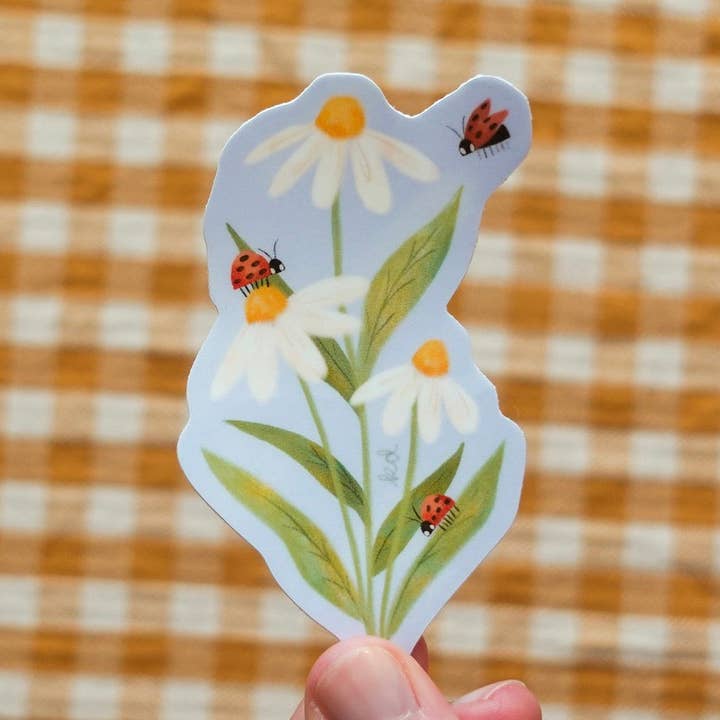 Daisies & Ladybugs - Spring Floral Die Cut Vinyl Sticker for wholesale by Fun Gal Studio