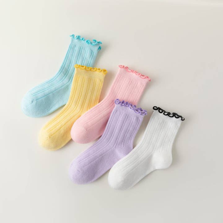 Set of 5 Plain Socks with Contrasting Ruffle I Baby and Child for wholesale by Tites Chaussettes
