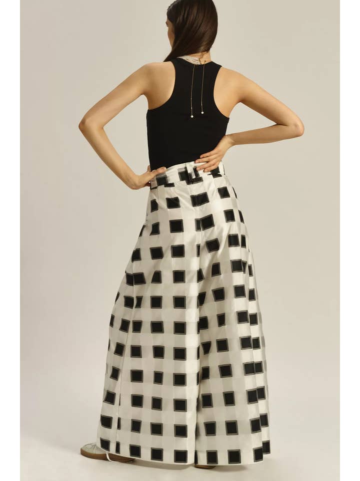 Belted Wide-Leg Pants - Black and White Check for wholesale on Faire7