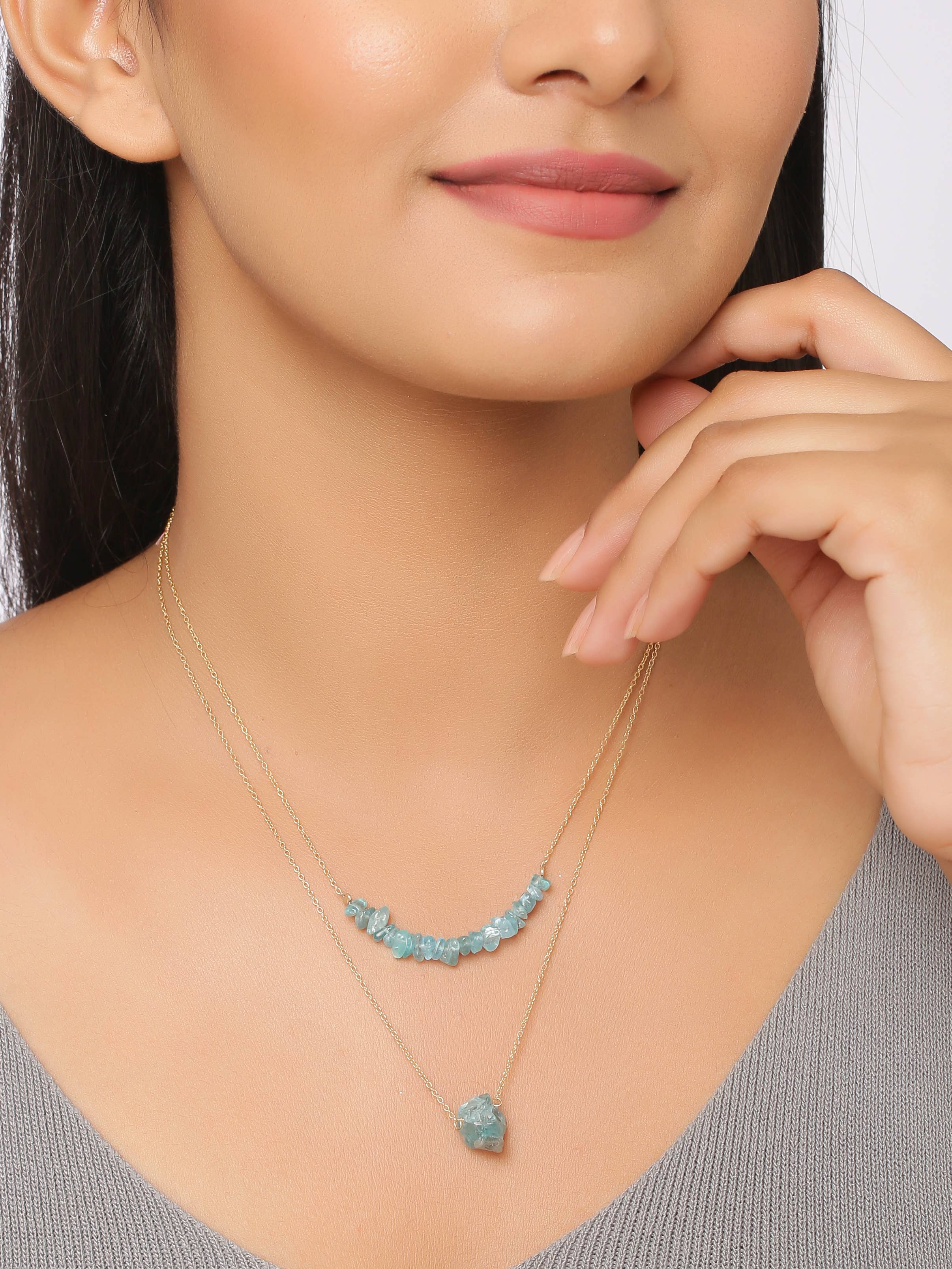 Tiramisu - Vendita all'ingrosso Collane a catena e maglie - Collana con Apatite Azzurro Placcata Oro su Argento1