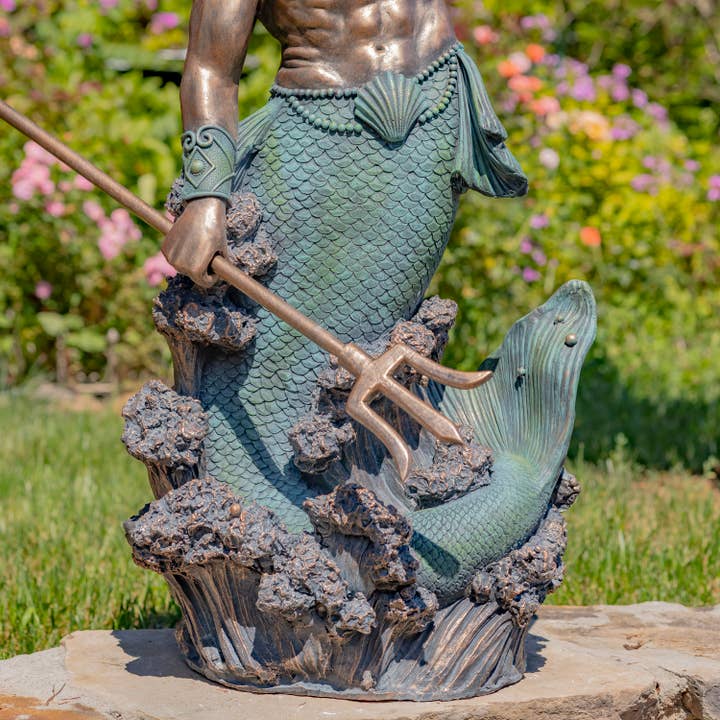 Zaer Ltd. International - Wholesale Outdoor Ornament/Decor - 52" T MGO Merman Garden Statue & Seashell Spyglass-2 Options1