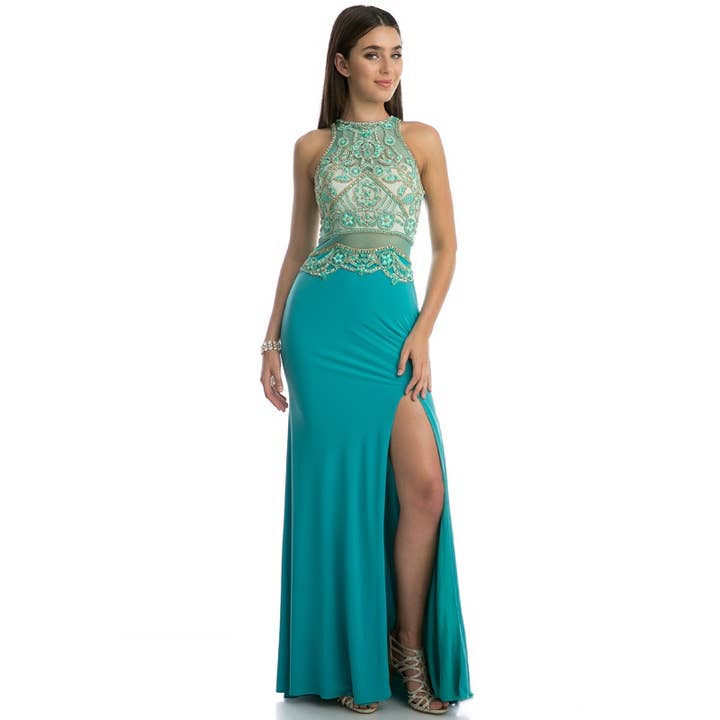 Juliet - Wholesale Gown - Women's - JEWEL EMBELLISHED HIGH TOP EVENING PROM GOWN