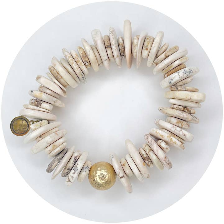 White Magnesite Slices with Hammered Gold Accent for wholesale by Oriana Lamarca Designs