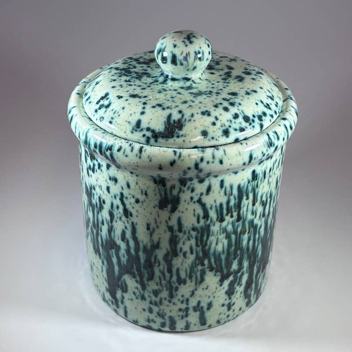 Green and White Canister with Lid Bargain Basement Priced for wholesale by Peter Bowen Art