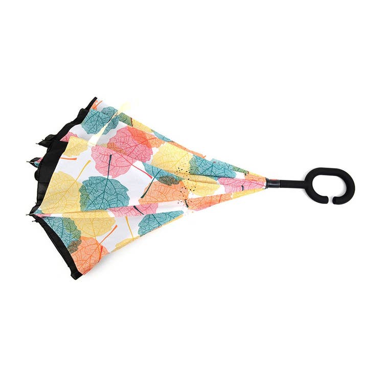 Selini New York - Wholesale Umbrella - Women's - Multi Color Leaves Double Layer Inverted Umbrella