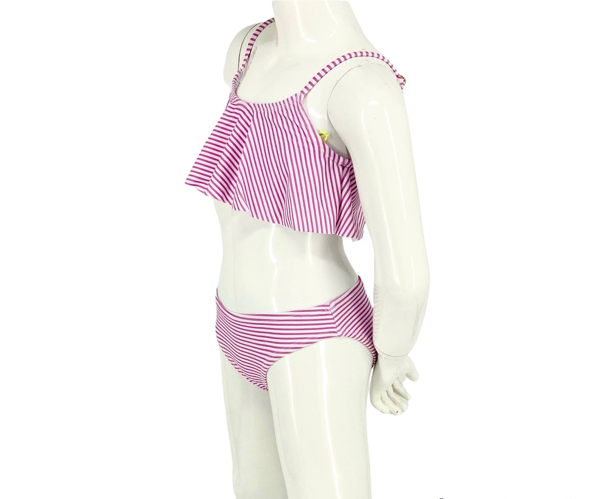 MARINA WEST SWIM – wholesale Two-piece swimsuit – Kids – Girls Flutter top moderate two piece bikini - Stripe Pink1