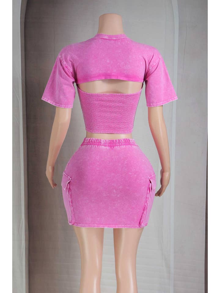 Dalia Studio - Vendita all'ingrosso Completo top e gonna - Donna - Completo con top in jersey con tagli e mini cargo effetto lavaggio minerale7