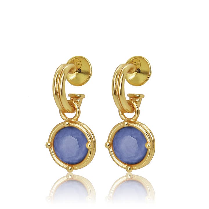 Double-Rim Gem Charm Hoop Earrings - 24K Gold Plated for wholesale by KARINE SULTAN