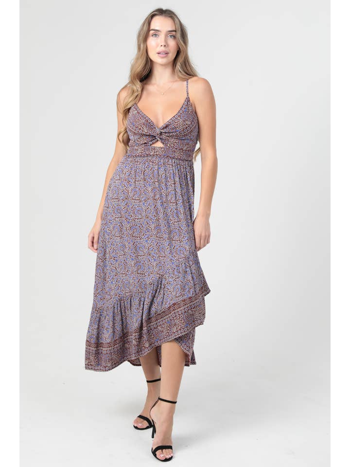 ANGIE - Wholesale Dress - Women's - C4J82-A959 V NECK TWIST FRONT ANGLED RUFFLE HEM MAXI DRESS1