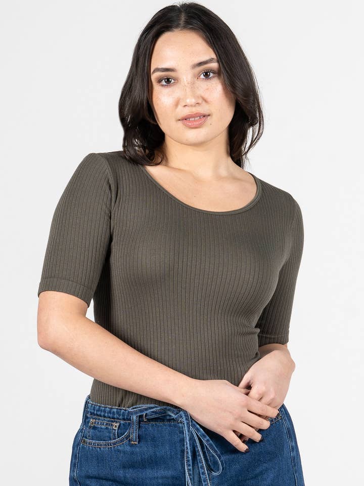 Seamless Rib S/S Crew Neck- CERT1213 for wholesale by C'est Moi Clothing Co