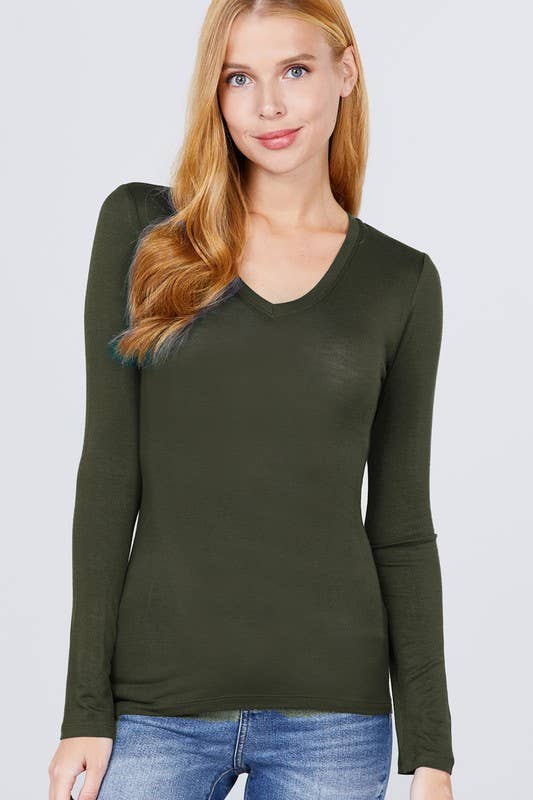 Vanilla Monkey - Wholesale Knit Top - Women's - Basic Solid Long Sleeve V-neck Top1