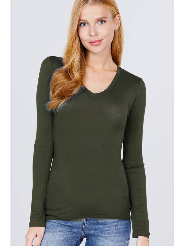 Vanilla Monkey - Wholesale Knit Top - Women's - Basic Solid Long Sleeve V-neck Top1