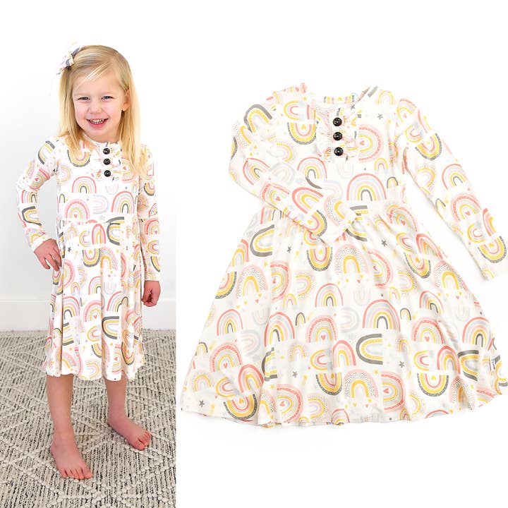 Millie Ruffle Tutu Dress Girls Rainbow Outfit Buttons Bamboo for wholesale by Gigi and Max
